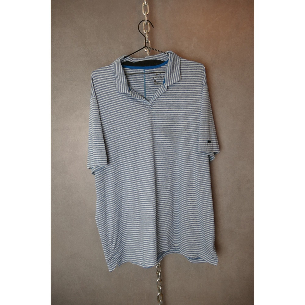 Nike Dri-FIT Tiger Woods Golf Polo Shirt Mens‎ XL Blue Striped Short Sleeve